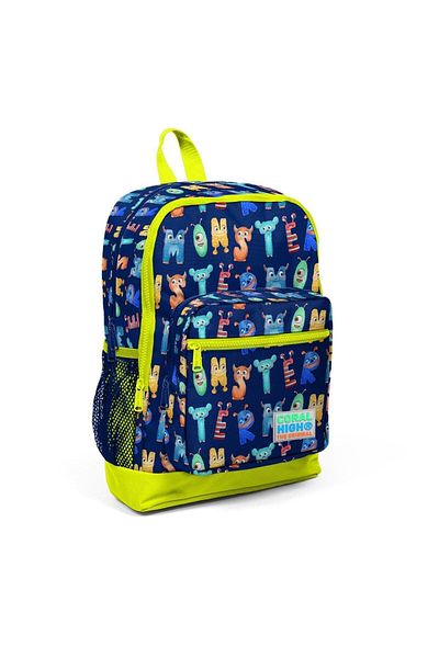 Coral High Set de geanți de școală pentru copii, albastru bleumarin, galben neon, cu modele de monstru, 2 piese SET0223726