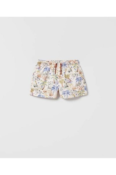 Pink Hippo Kids Palm Tree Patterned Boys' Mesh Swim Shorts