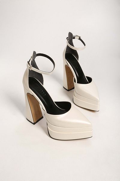 Shoeberry Women's Blossom Pearl Skin Platform Heeled Shoes