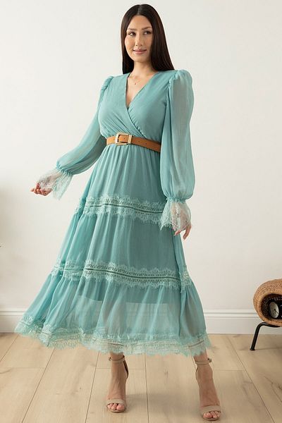 PULLIMM Rochie lungă din șifon cu dantelă 7227