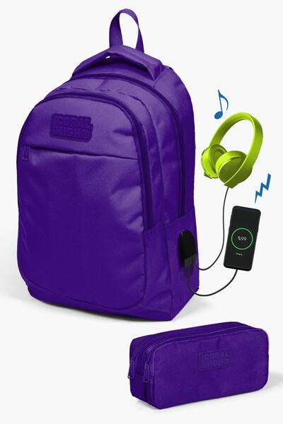 Coral High طقم حقائب مدرسية للأطفال باللون الأرجواني مكون من قطعتين مزود بمنف...