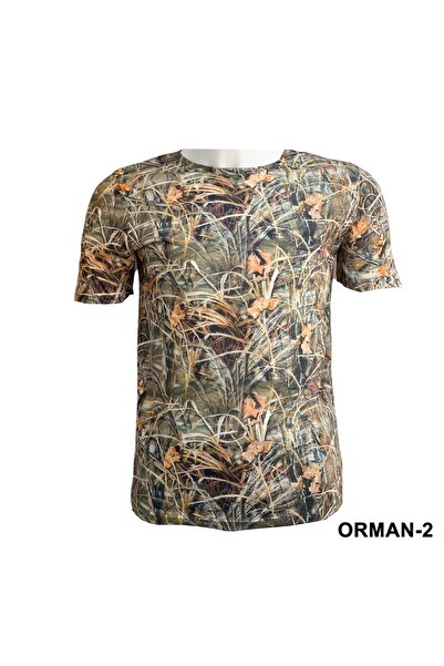 PLATIN BY ORSES SIFIR YAKA KISA KOL SAZ DESENLİ AVCI VE OUTDOOR T-SHİRT + PUFF