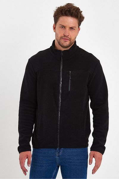 Rodi Микро полар кардиган с яка стойка и цип Rd24ke056019 Черен