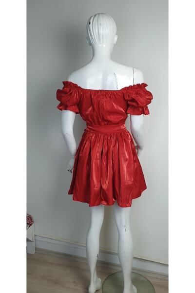 serpildinc Tasarım Kuşaklı Mini Saten Elbise