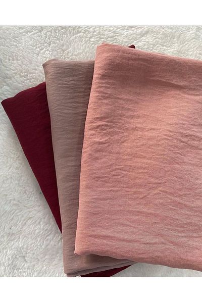 feronis Hijab Women's Cotton Jazz Shawl Model Set of 3 _ Powder - Mink - Claret Red