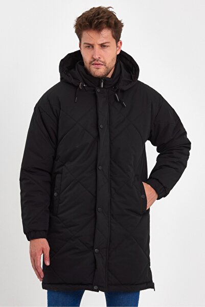Rodi Men's Zippered Hooded Long Coat Rd24ke000y58 Black