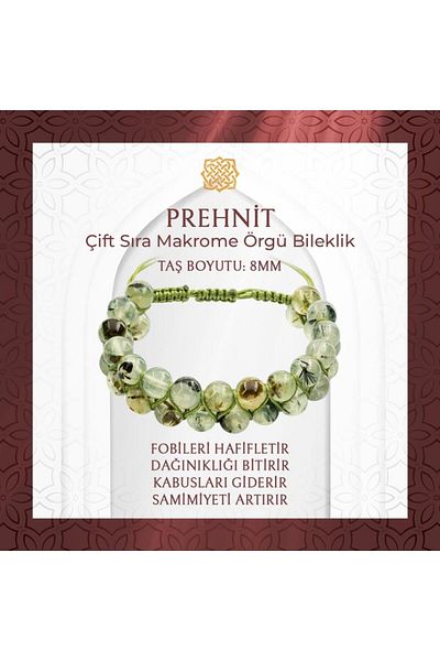 Saff Doğal Taş Prehnite 8mm Double Row Macrame Natural Stone Bracelet - 20-21cm