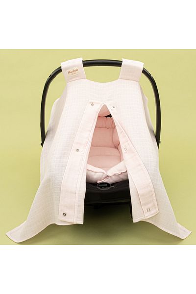 Yunikobaby غطاء ووسادة لعربة الأطفال من الموسلين بطبقة واحدة - من الموسلين باللون الوردي الفاتح