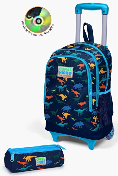 Coral High طقم حقائب من قطعتين بتصميم ديناصور باللون الأزرق الداكن للأطفال مع...