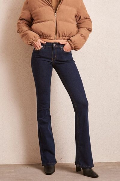 Lixera Pantaloni albastru albastru închis din lycra cu talie înaltă, picior lat, jean spaniol