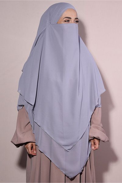 Ns nowascarf Ready Hijab with Veil Three Layers Chiffon Souffle Gray