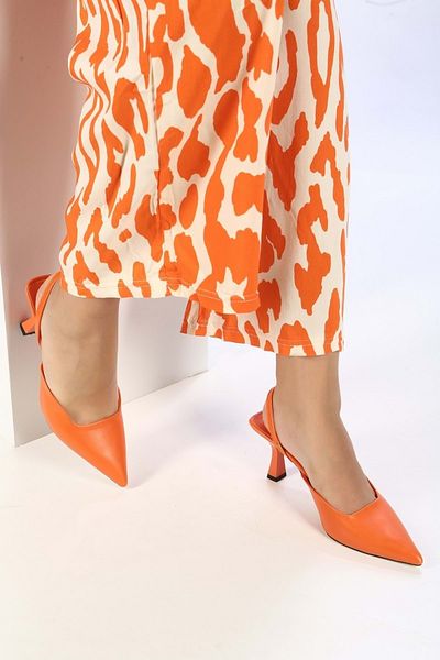 Shoeberry Women's Feggo Orange Skin Heeled Shoes