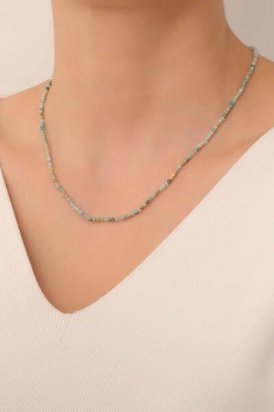 Dünya Doğal Taş Amazonit Taşı Kolye ( 925 Ayar Gümüş Aparatlı )