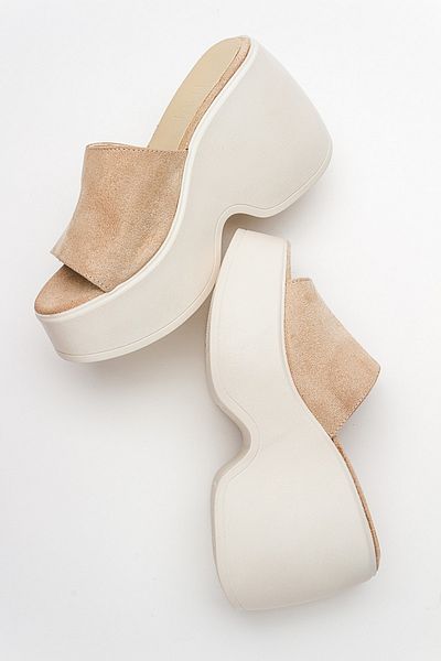 LuviShoes GALLE Beige Suede Women's Wedge Heeled Slippers