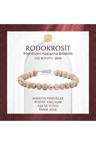 Saff Doğal Taş Rhodochrocite 6mm Ladder Closure Natural Stone Bracelet