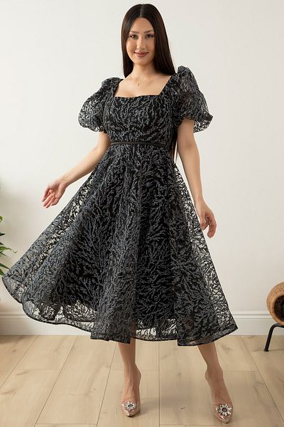 PULLIMM Rochie din tul cu sclipici cu guler pătrat 1491