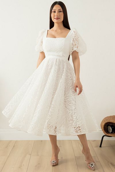 PULLIMM Square Neck Glitter Tulle Dress 1491
