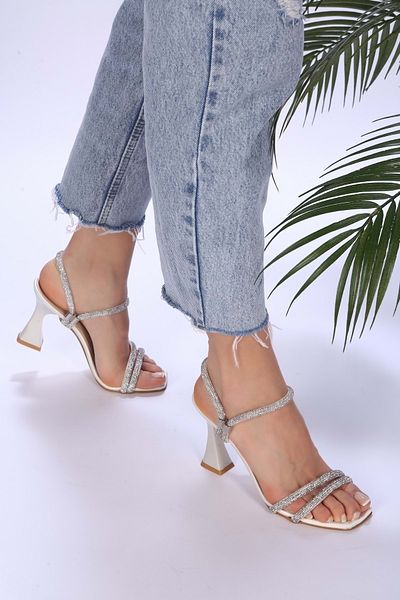 Shoeberry Dámské pantofle a boty Teyna Sedef Satin Ribbed Stone Heeled