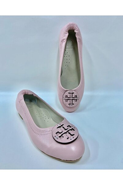 stok83 Women's Powder Pink Genuine Leather Ballerinas
