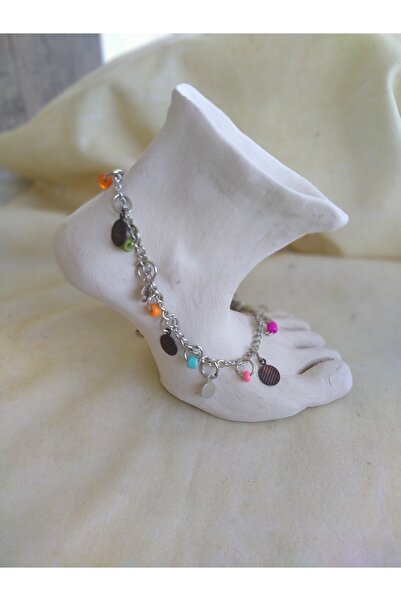 Hippybutik Gümüş Renkli Boncuklu Sallantılı Zincir El Işi Halhal