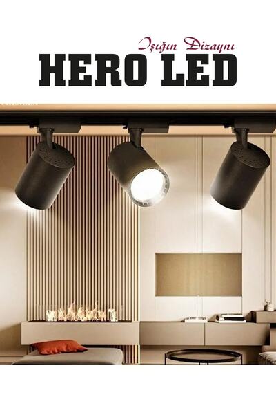 Hero Led 3 Adet 30w Led Ray Spot Lamba 1 Metre Raylı Mağaza Ve Vitrin Armatürü Siyah Kasa 4000k