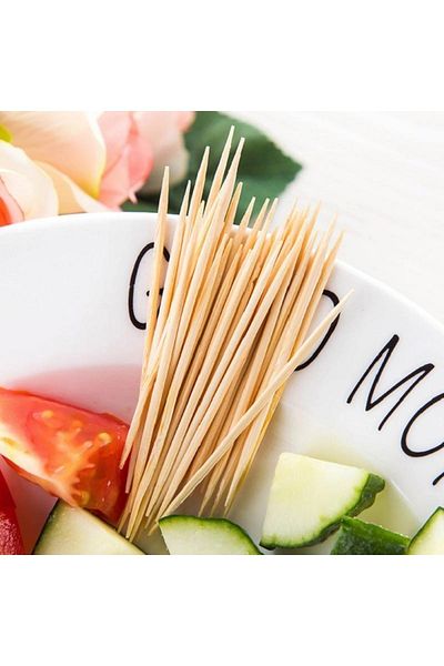 PeriStore Toothpick with Box 50 Pcs natural bamboo toothpicks, portable disposable, Camping utensil - Yellow