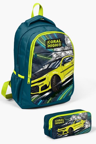 Coral High Kids Nefti Highlighter Yellow Car Model Set de 2 genți de școală 0214406