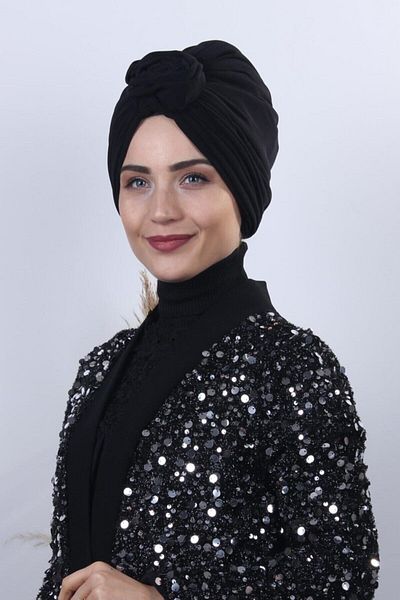 Nowa Scarf Reversible Rose Knot Bonnet Black