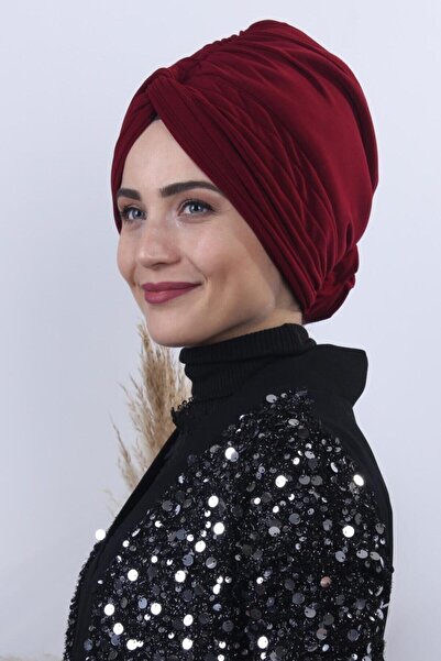 Nowa Scarf Çift Yönlü Güllü Düğüm Bone Bordo