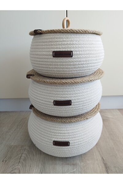 karelim home منظم ديكور متعدد الأغراض مكون من 3 قطع من حبل الجوت سلة بيضاء مع...