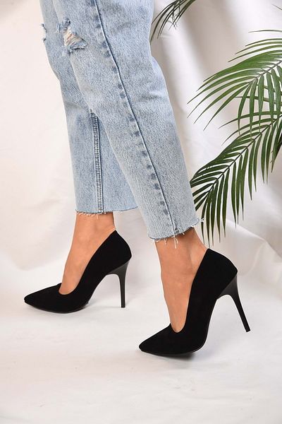 Shoeberry Sensei-Stiletto-Absatz aus schwarzem Wildleder für Damen