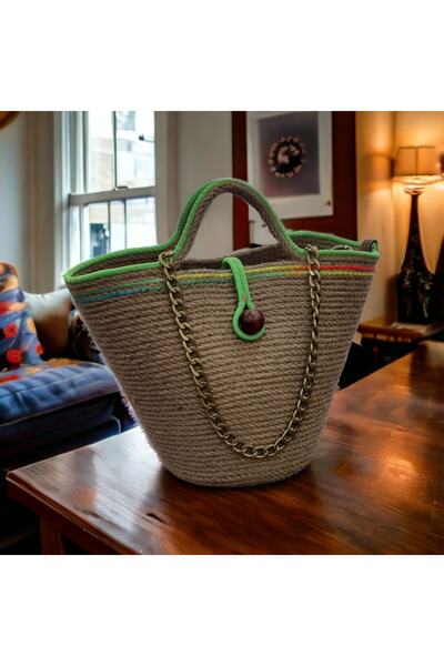 Hediyeninellitonu حقيبة من القش بتصميم حقيبة متوسطة الحجم، حقيبة نسائية أصلية...