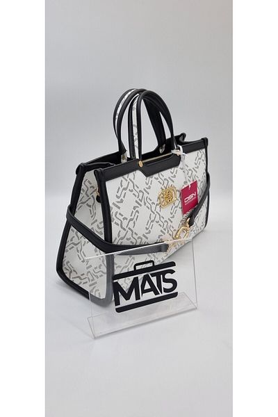DSN Black-White Hand and Shoulder Bag with Metal Buckle