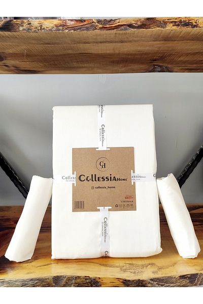CollessiaHome 100% Cotton Satin Double Plain Sheet Set (Without Rubber) 240X260 cm - Off White