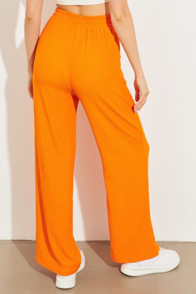 Yefrastore بنطلون برتقالي بجيب مزدوج وخصر مطاطي