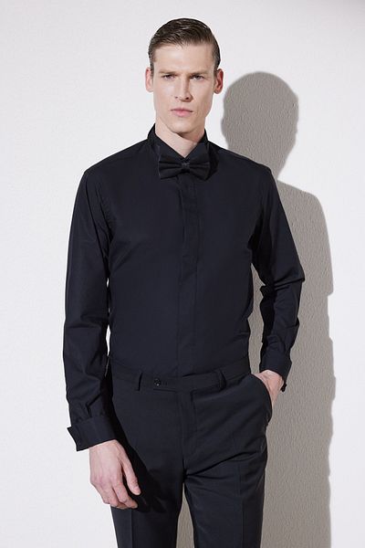 BROOKS BROTHERS Мъжка черна удобна риза смокинг с яка Ata