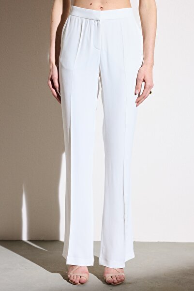 BROOKS BROTHERS Kadın Ekru Cepli Krep Pantolon