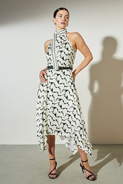 BROOKS BROTHERS Kadın Ekru Kare Yaka Kolsuz Elbise