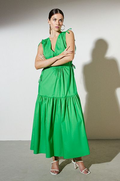 BROOKS BROTHERS Grünes ärmelloses Kleid mit V-Ausschnitt für Damen
