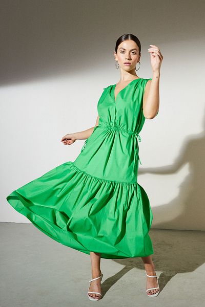 BROOKS BROTHERS Grünes ärmelloses Kleid mit V-Ausschnitt für Damen