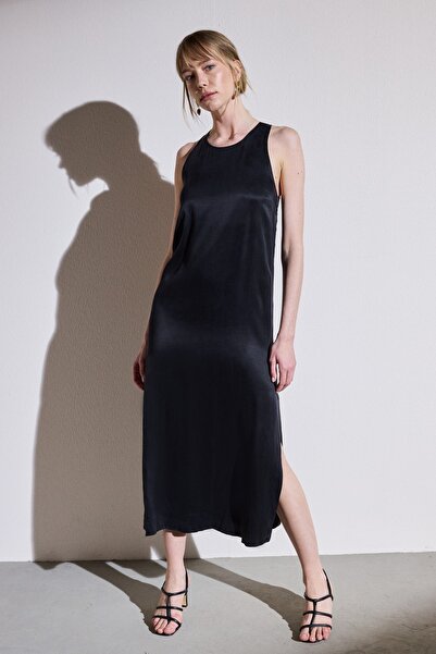 BROOKS BROTHERS Kadın Siyah Regular Fit Bisiklet Yaka Sırt Detaylı Elbise