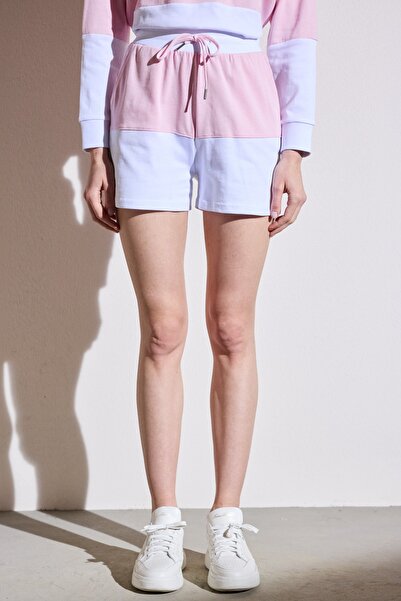 BROOKS BROTHERS Kadın Beyaz-Pembe Desenli Cepli Blok Şort