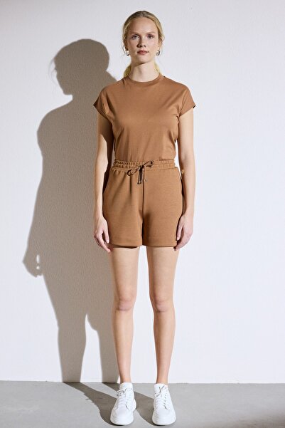 BROOKS BROTHERS Kadın Camel Normal Bel Cepli Scuba Sandy Şort