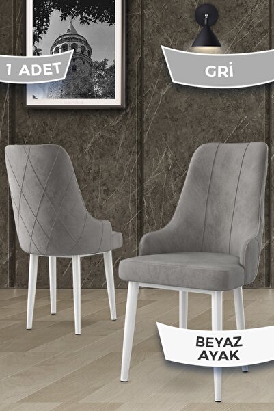 Canisa Trex Serisi 1.sınıf Babyface Kumaş 1 Adet Gri Sandalye Beyaz Metal Ayak