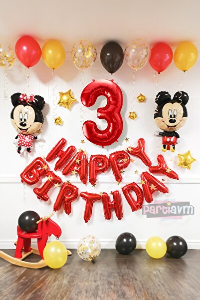 PARTİAVM Iyi Ki Doğdun Rakam Balonlu Mini Fare Miki Fare Balon Set Minnie Mic...