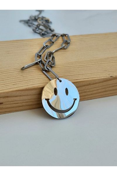 Eva Takı Steel Smiling Smile Emoji Model Long Necklace