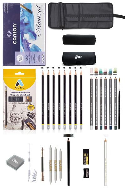 GLANCE Canson Notebook A5 200gr Adel Graduated Pen Set 8 Pieces Cretacolor 6 Pieces Aquarell Waterable Roll