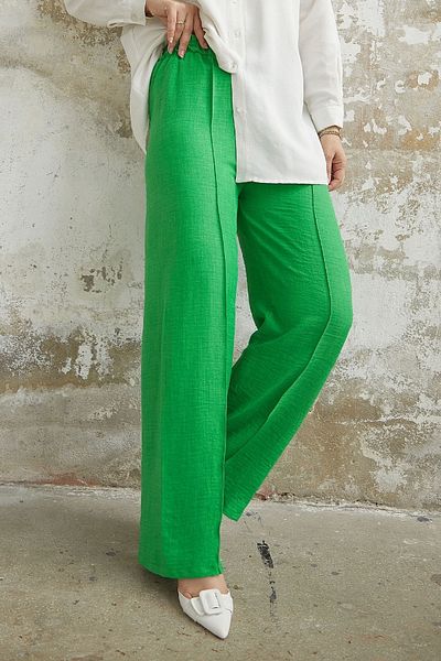 InStyle Yosa Wide Leg Linen Trousers - Green