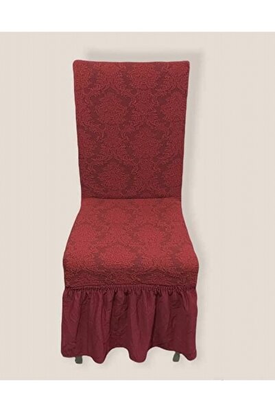 HEYTGAH Jakarlı Lüks Sandalye Kılıfı (6 Adet ) Lastikli Streç Yıkanabilir Etekli Sandalye Örtüsü Bordo