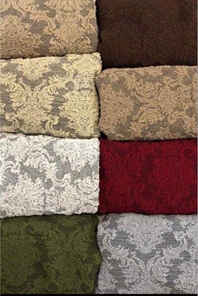 HEYTGAH Jakarlı Lüks Sandalye Kılıfı (6 Adet ) Lastikli Streç Yıkanabilir Etekli Sandalye Örtüsü Bordo